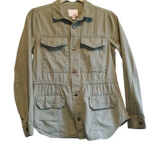 Bongo Small Utility Jacket Army‎ Green Button Front Cinch Waist 4 Pockets Cotton